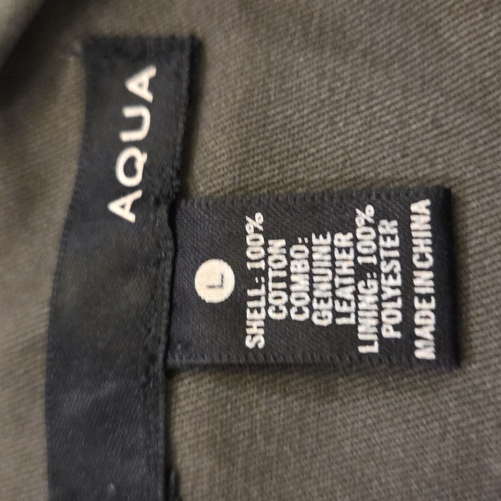 Aqua Olive Green & Black Mixed-Media Moto Jacket With Leather Sleeves  Size L! - Picture 3 of 9